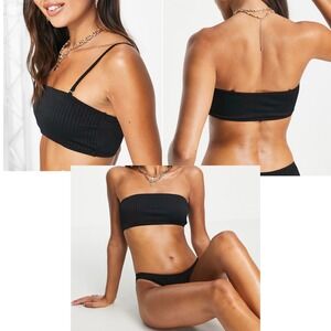 Cotton On Body Midi Bandeau Bikini Top Rib Black Sz XL Resort Cruise Vacation
